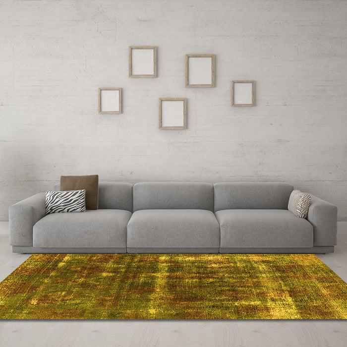 Machine Washable Oriental Yellow Industrial Rug in a Living Room, wshurb1869yw