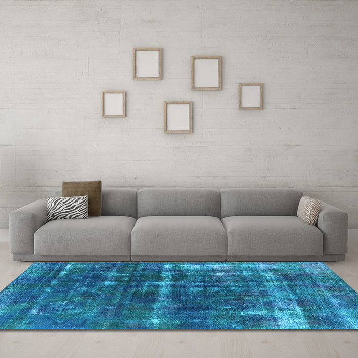 Machine Washable Oriental Light Blue Industrial Rug in a Living Room, wshurb1869lblu