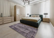 Mid-Century Modern Purple Oriental Rug in a Bedroom, urb1870