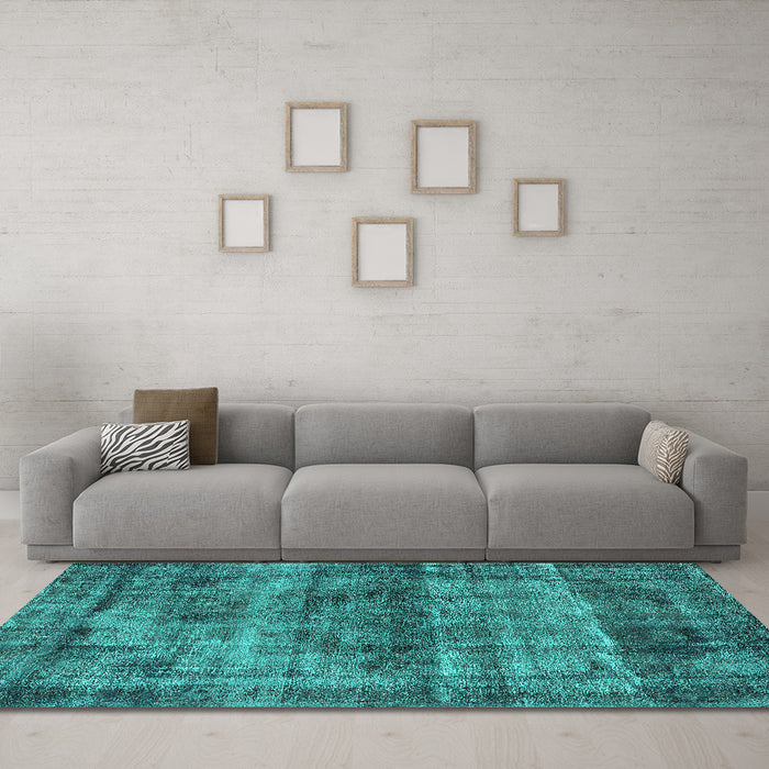 Machine Washable Oriental Turquoise Industrial Area Rugs in a Living Room,, wshurb1870turq