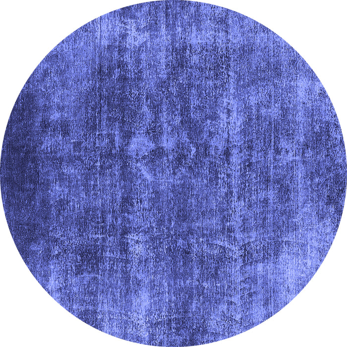 Round Machine Washable Oriental Blue Industrial Rug, wshurb1871blu