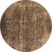 Round Oriental Brown Industrial Rug, urb1871brn