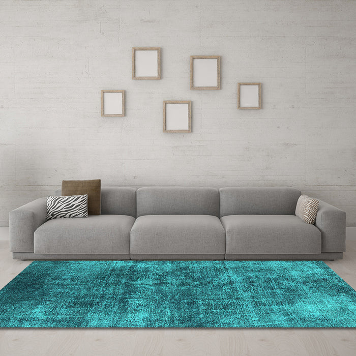 Machine Washable Oriental Turquoise Industrial Area Rugs in a Living Room,, wshurb1871turq