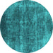 Round Machine Washable Oriental Turquoise Industrial Area Rugs, wshurb1871turq