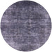 Round Mid-Century Modern Purple Navy Blue Oriental Rug, urb1871