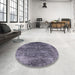 Round Mid-Century Modern Purple Navy Blue Oriental Rug in a Office, urb1871