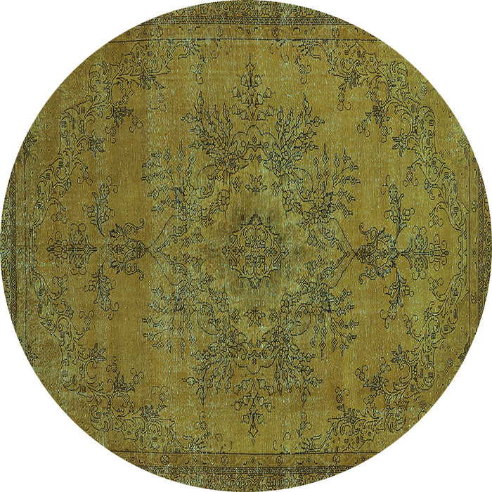 Round Machine Washable Oriental Turquoise Industrial Area Rugs, wshurb1872turq