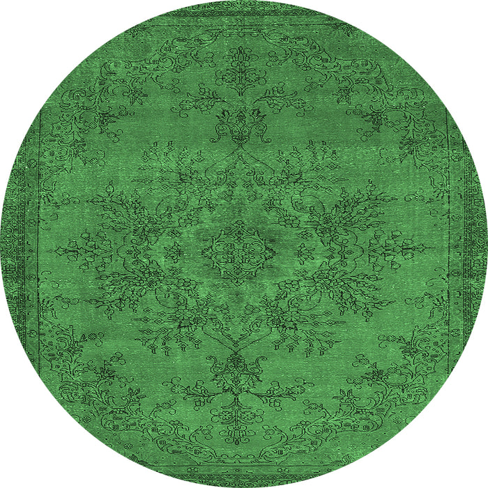Round Machine Washable Oriental Emerald Green Industrial Area Rugs, wshurb1872emgrn