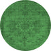 Round Machine Washable Oriental Emerald Green Industrial Area Rugs, wshurb1872emgrn