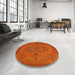 Round Machine Washable Industrial Modern Orange Red Orange Rug in a Office, wshurb1872
