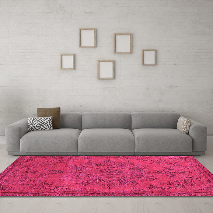 Machine Washable Oriental Pink Industrial Rug in a Living Room, wshurb1872pnk