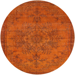 Round Machine Washable Industrial Modern Orange Red Orange Rug, wshurb1872