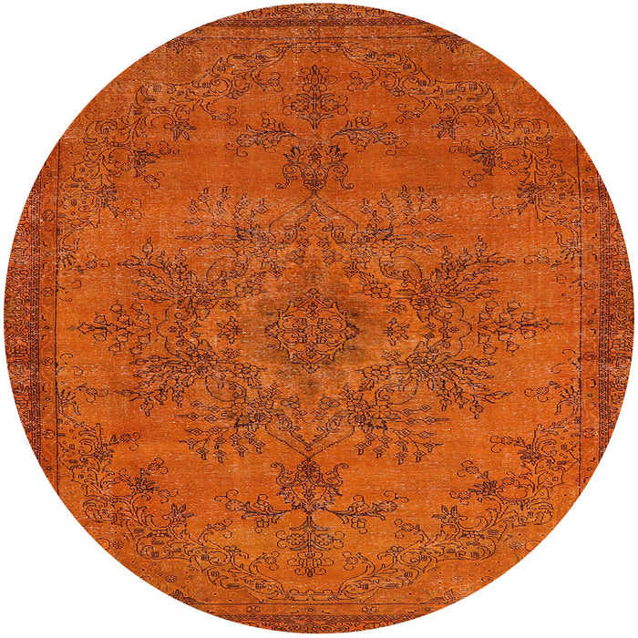 Round Machine Washable Industrial Modern Orange Red Orange Rug, wshurb1872