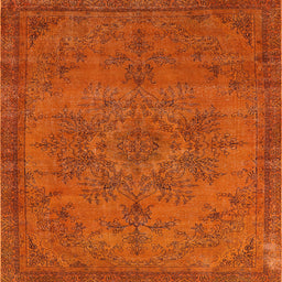 Square Machine Washable Industrial Modern Orange Red Orange Rug, wshurb1872