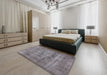 Mid-Century Modern Cloudy Gray Oriental Rug in a Bedroom, urb1873