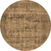 Round Machine Washable Oriental Brown Industrial Rug, wshurb1873brn