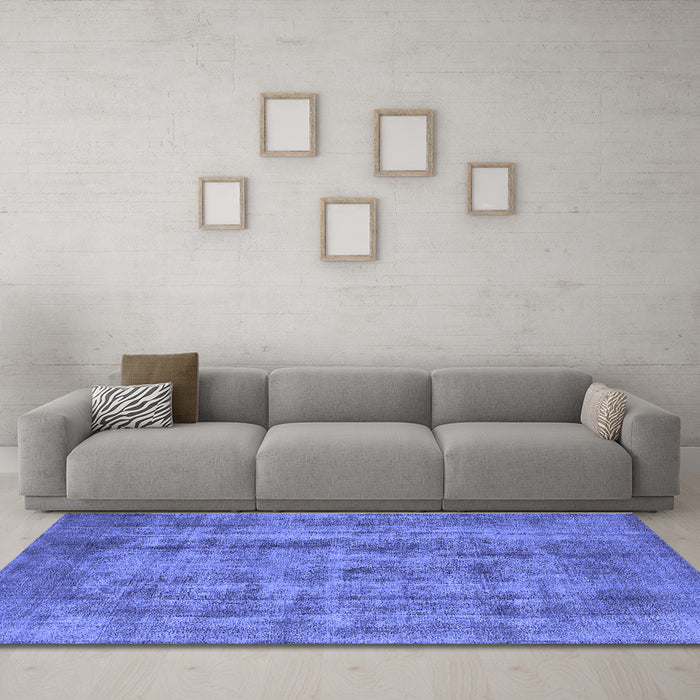 Machine Washable Oriental Blue Industrial Rug in a Living Room, wshurb1873blu