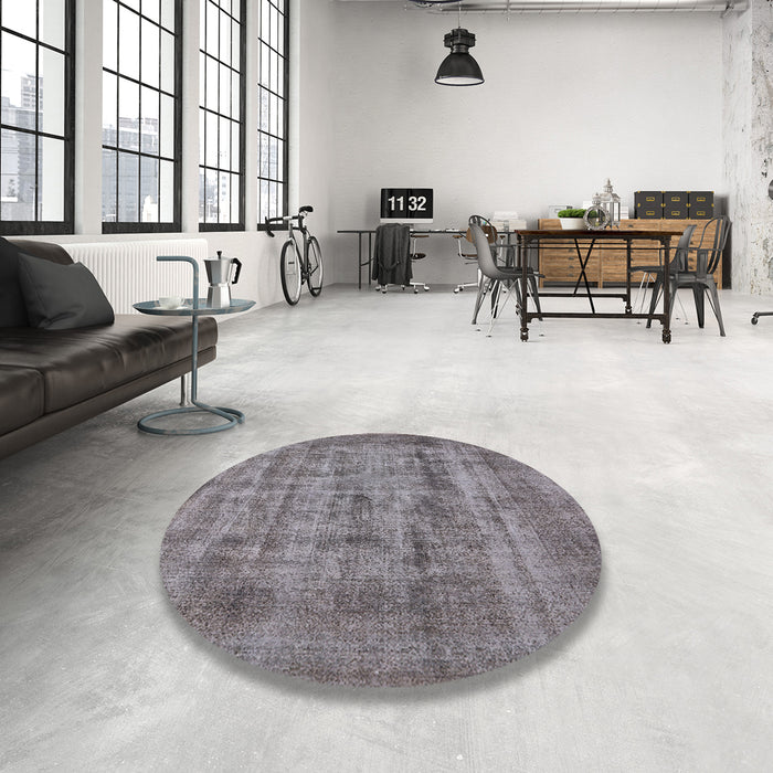 Round Machine Washable Industrial Modern Cloudy Gray Rug in a Office, wshurb1873