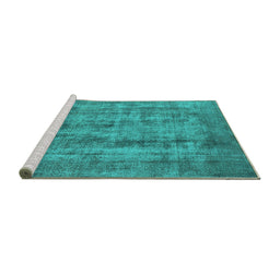 Sideview of Machine Washable Oriental Turquoise Industrial Area Rugs, wshurb1873turq