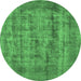 Round Oriental Emerald Green Industrial Rug, urb1873emgrn