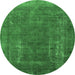 Round Machine Washable Oriental Emerald Green Industrial Area Rugs, wshurb1874emgrn