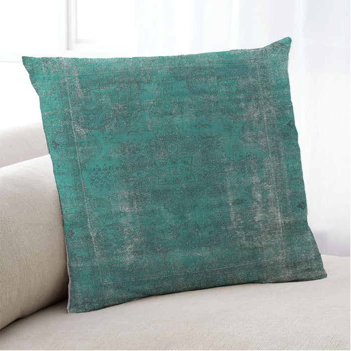 Lifestyle Image of Mid-Century Modern Urban Square Light Sea Green Throw Pillow, 18 inch by 18 inch, pwurb1874