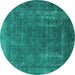 Round Oriental Turquoise Industrial Rug, urb1874turq