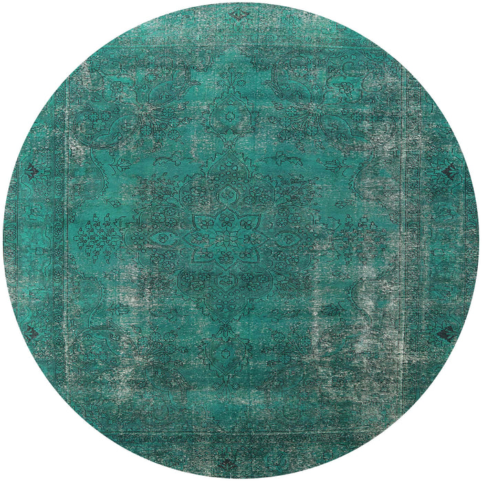 Round Mid-Century Modern Light Sea Green Oriental Rug, urb1874