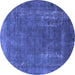 Round Machine Washable Oriental Blue Industrial Rug, wshurb1874blu