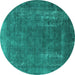 Round Machine Washable Oriental Turquoise Industrial Area Rugs, wshurb1874turq