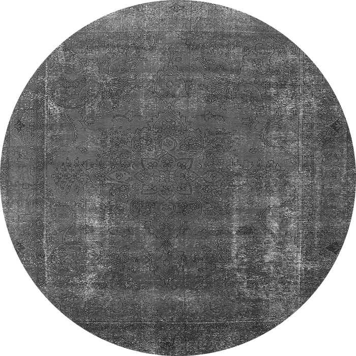 Round Machine Washable Oriental Gray Industrial Rug, wshurb1874gry