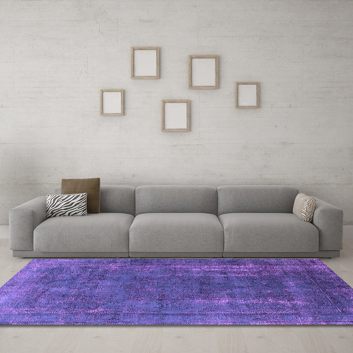 Machine Washable Oriental Purple Industrial Area Rugs in a Living Room, wshurb1874pur