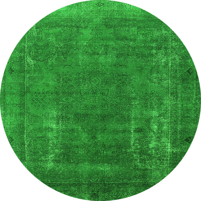 Round Machine Washable Oriental Green Industrial Area Rugs, wshurb1874grn