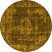 Round Machine Washable Oriental Yellow Industrial Rug, wshurb1875yw