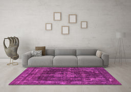 Machine Washable Oriental Pink Industrial Rug in a Living Room, wshurb1875pnk