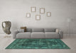 Machine Washable Oriental Turquoise Industrial Area Rugs in a Living Room,, wshurb1875turq