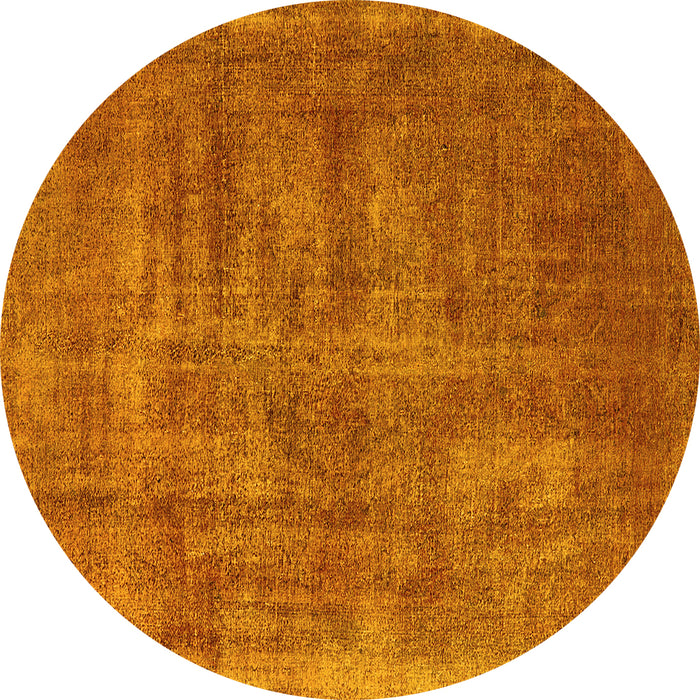 Round Machine Washable Oriental Yellow Industrial Rug, wshurb1876yw