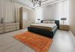 Mid-Century Modern Neon Orange Oriental Rug in a Bedroom, urb1876