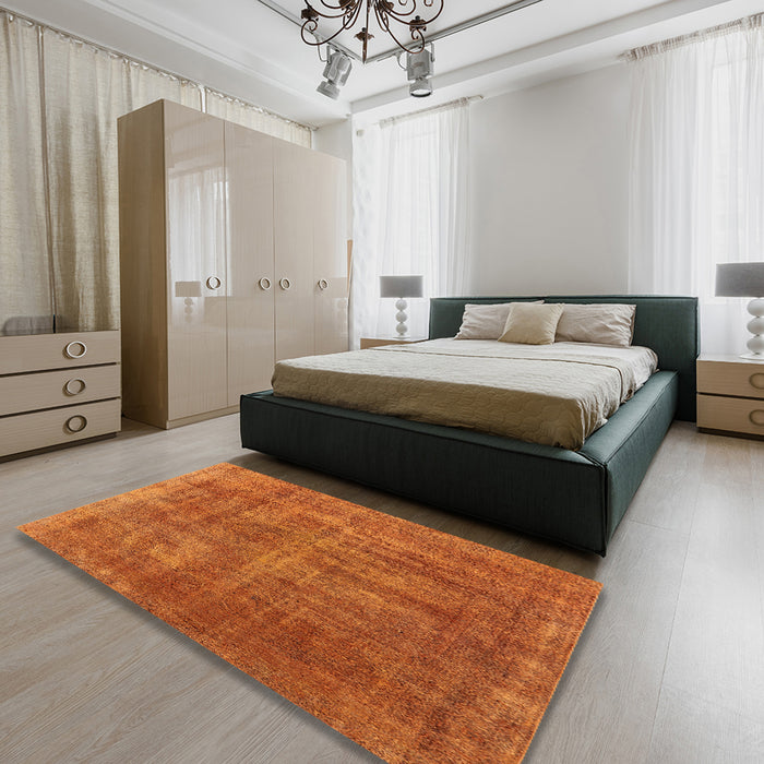 Mid-Century Modern Neon Orange Oriental Rug in a Bedroom, urb1876