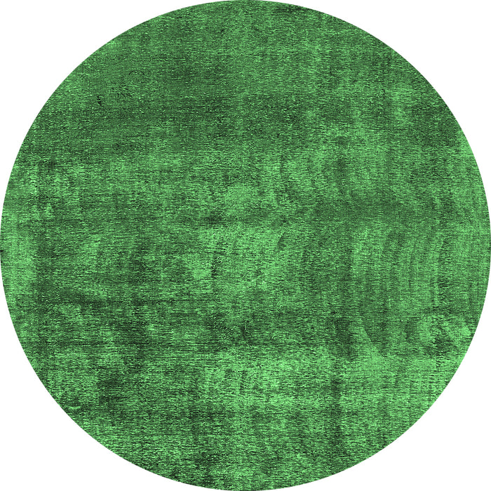 Round Machine Washable Oriental Emerald Green Industrial Area Rugs, wshurb1877emgrn