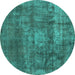 Round Machine Washable Oriental Turquoise Industrial Area Rugs, wshurb1877turq