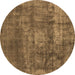 Round Oriental Brown Industrial Rug, urb1877brn