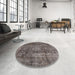 Round Mid-Century Modern Coffee Brown Oriental Rug in a Office, urb1877