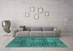 Machine Washable Oriental Turquoise Industrial Area Rugs in a Living Room,, wshurb1877turq