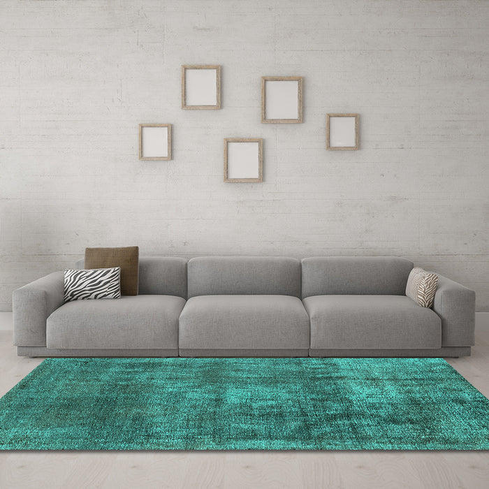 Machine Washable Oriental Turquoise Industrial Area Rugs in a Living Room,, wshurb1877turq