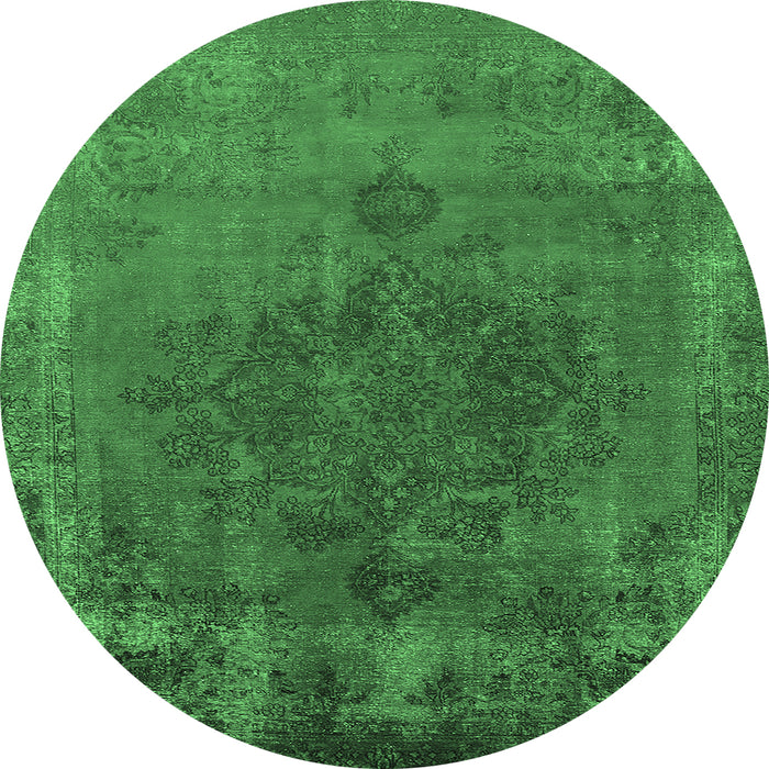 Round Machine Washable Oriental Emerald Green Industrial Area Rugs, wshurb1878emgrn