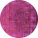 Round Machine Washable Oriental Purple Industrial Area Rugs, wshurb1878pur