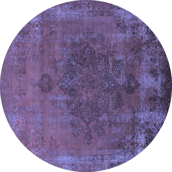 Round Machine Washable Oriental Blue Industrial Rug, wshurb1878blu