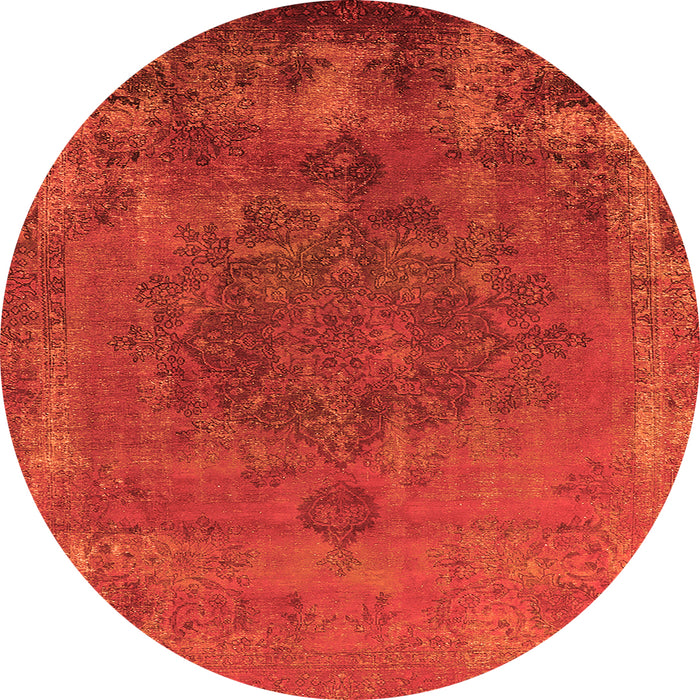 Round Machine Washable Oriental Orange Industrial Area Rugs, wshurb1878org
