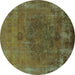 Round Oriental Turquoise Industrial Rug, urb1878turq